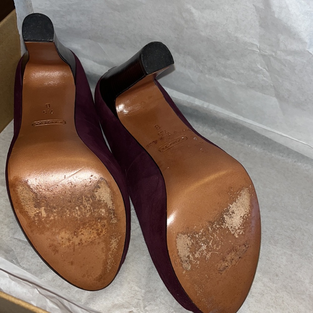 Coach Women’s Breana burgundy Suede Platform Peep Toe Pumps - Picture 5 of 8